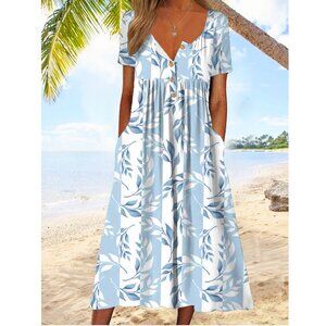 SOLD - Women's Shift Dress Knee Length Dress Casual Floral Short Sleeve V Neck